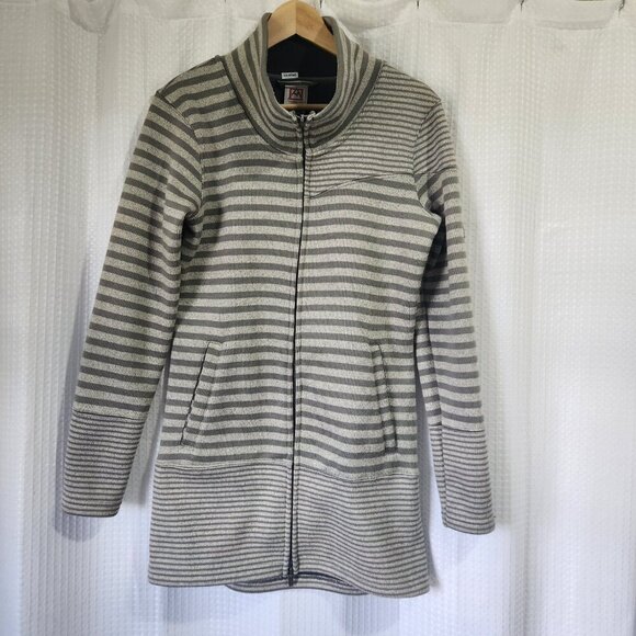 Avalanche Full Zip Sweater Women's Small Fleece Lined Grey and White Striped - Picture 1 of 9